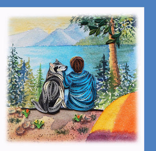 Hiking with Churro- Quilling card