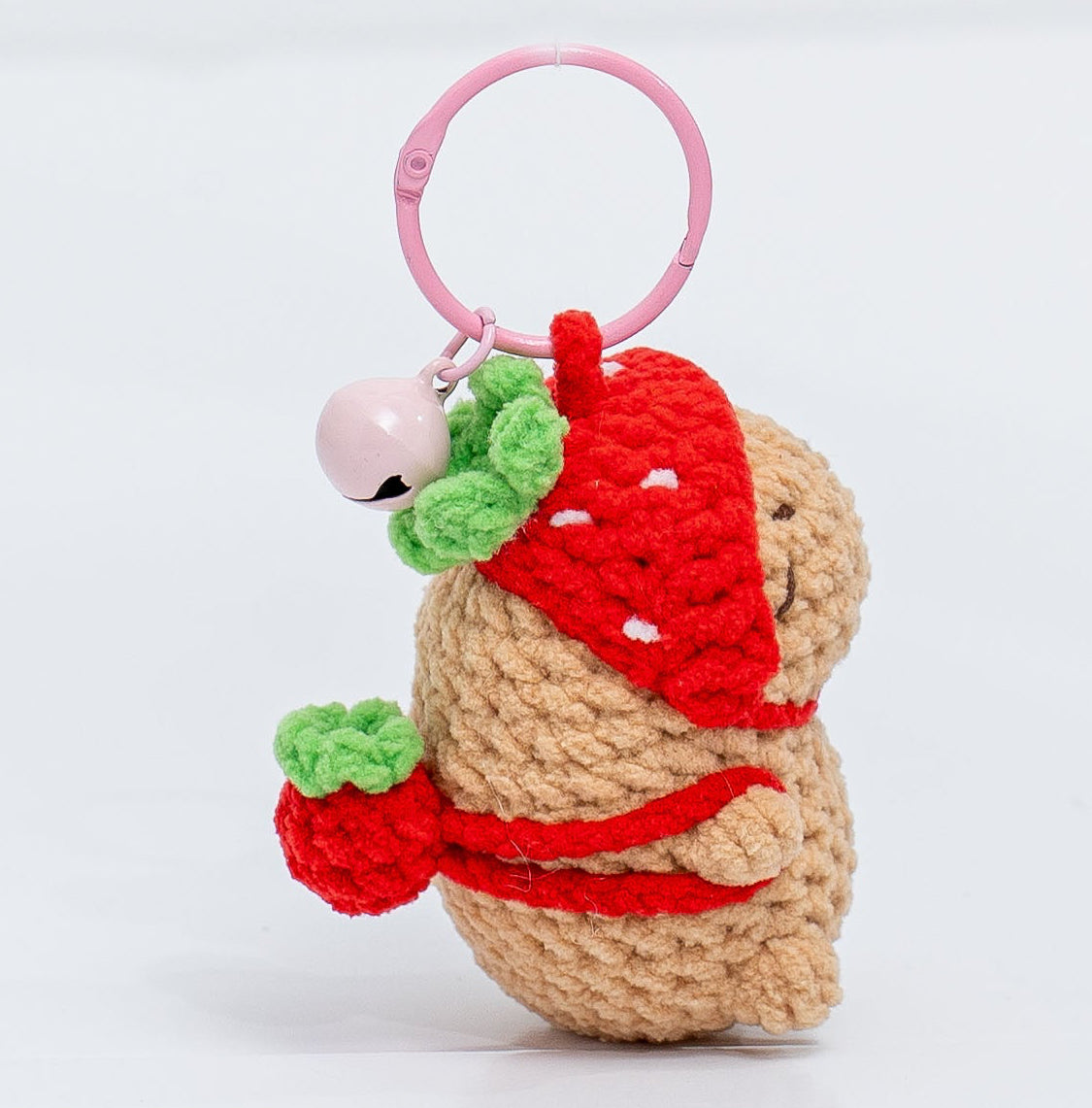Strawberry Capybara Crochet Keychain