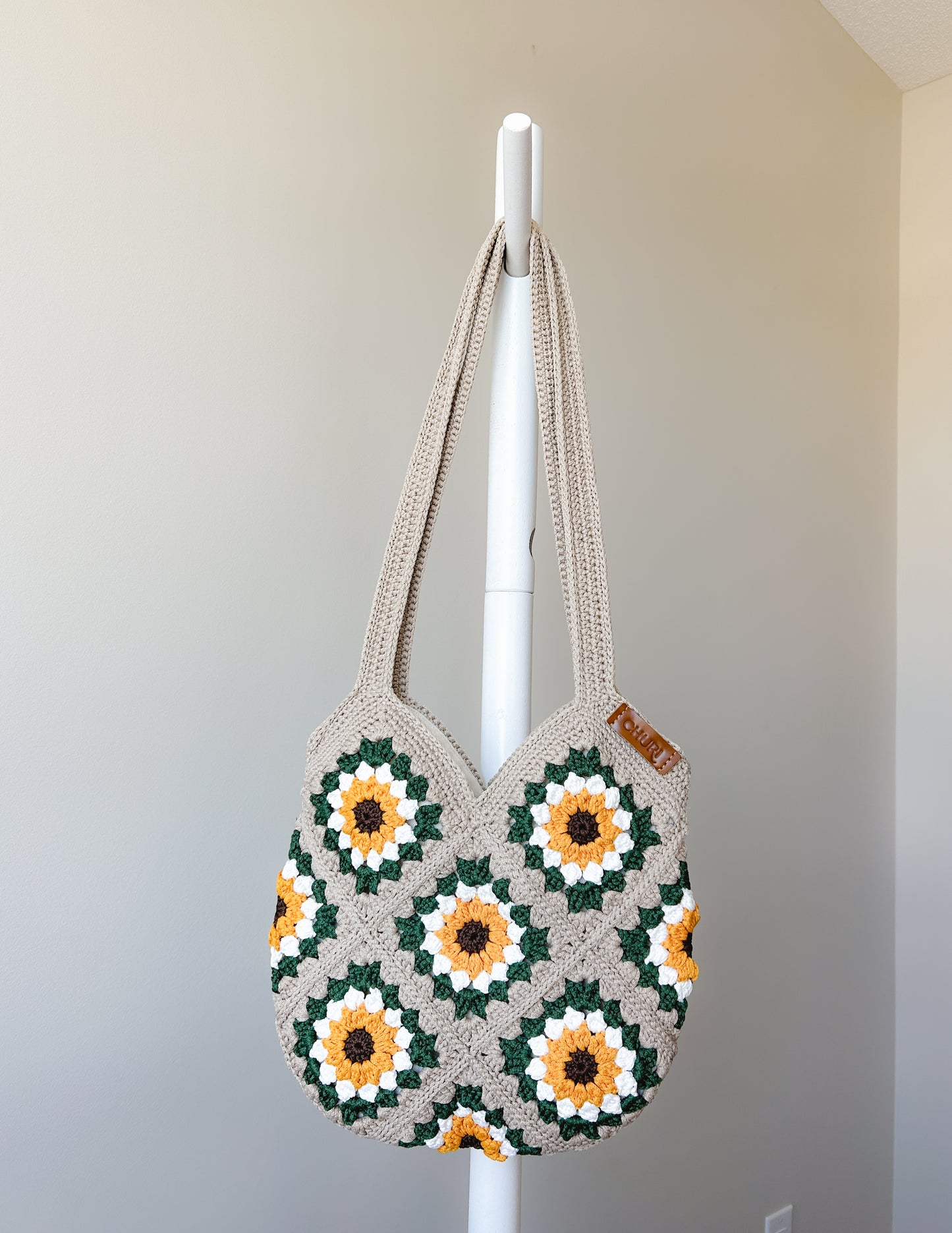 Sunflower Blossom Pattern Crochet Tote Bag comes with mini Pocket