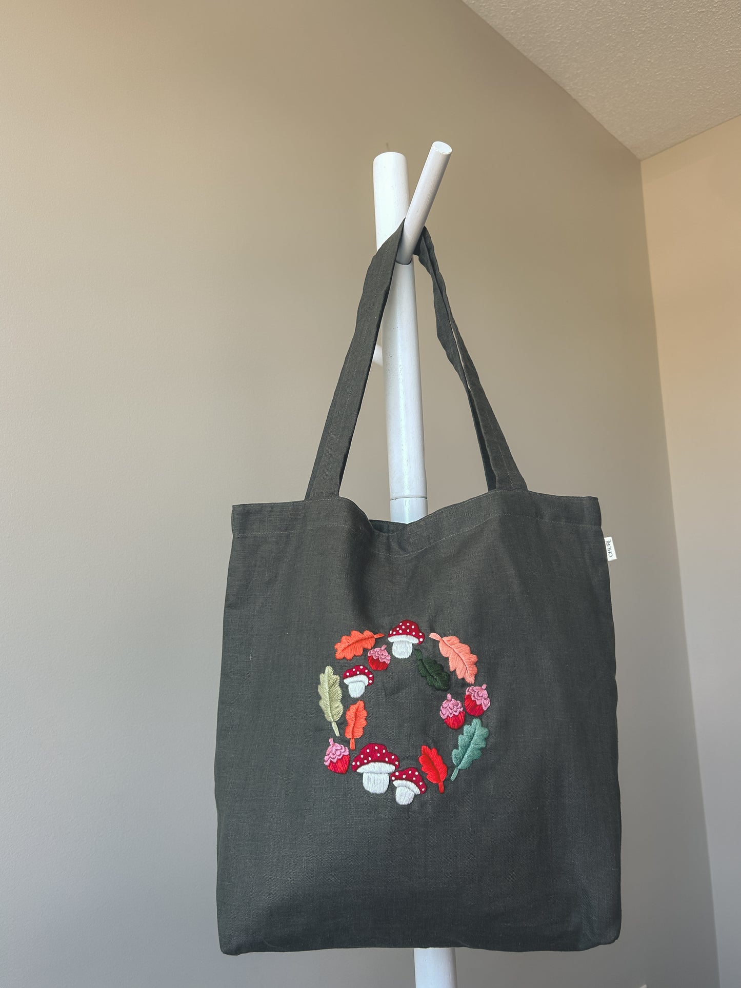 Mushroom- Linen Canvas Tote Bag
