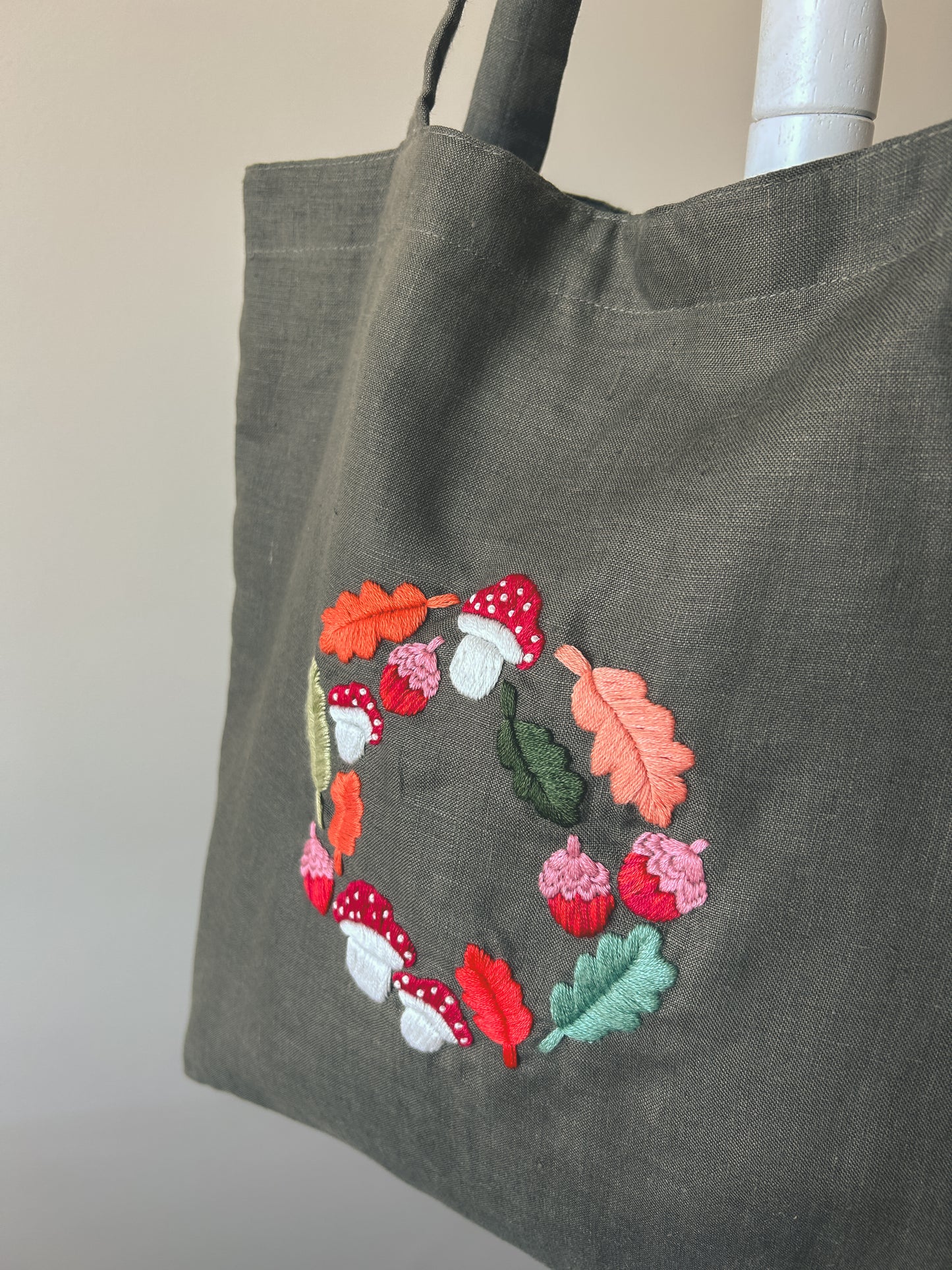 Mushroom- Linen Canvas Tote Bag