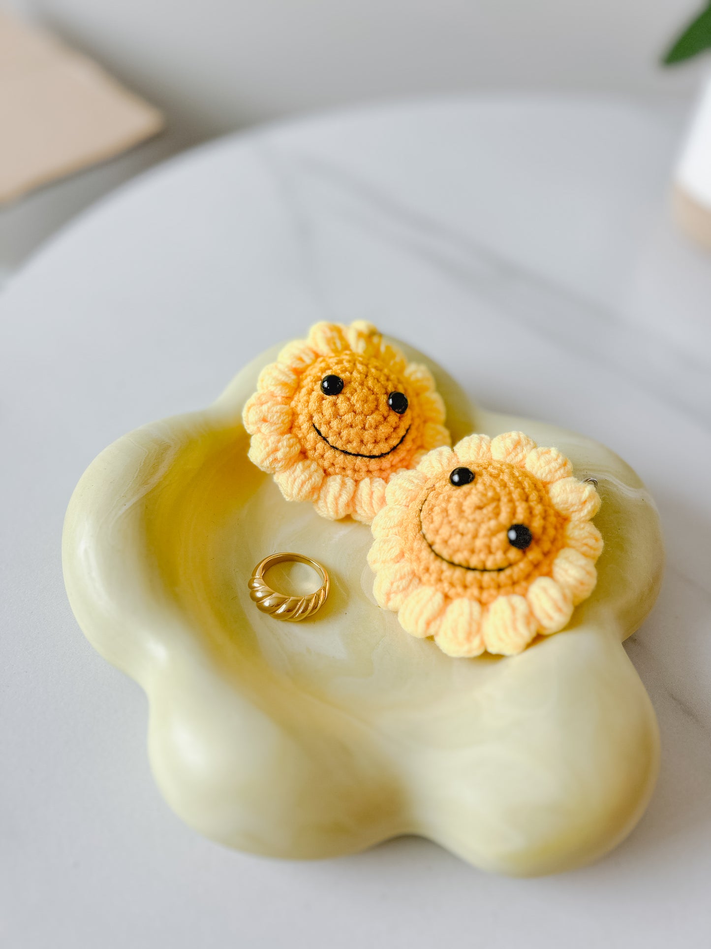 Smiley Flower Crochet Keychain