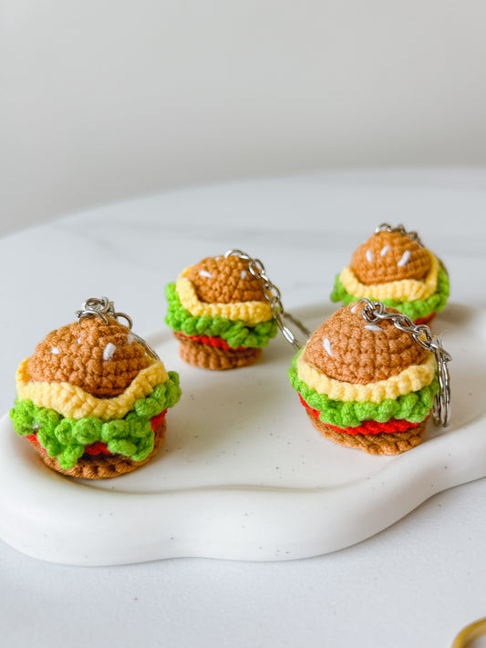 Mini Burger Crochet Keychain