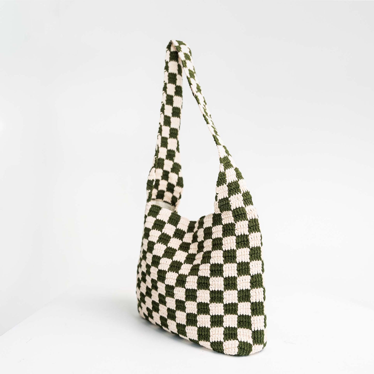 Black Checkered Pattern Crochet Tote Bag