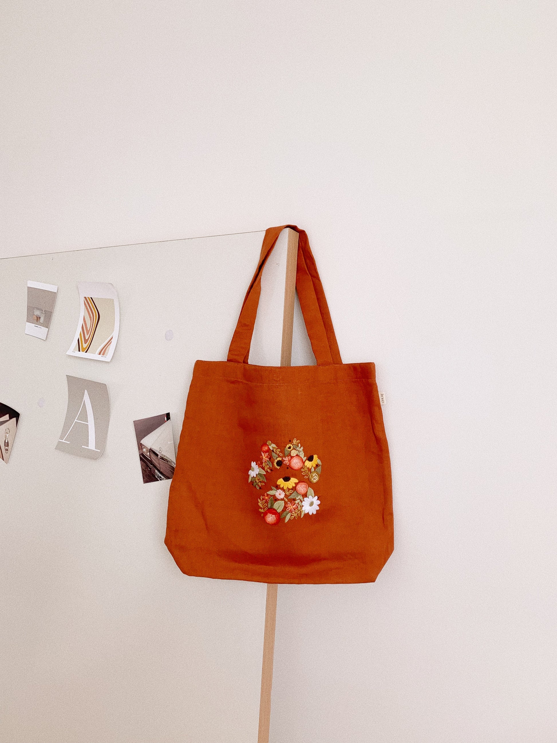 Linen Canvas Tote Bag with Puppy Paw Petal sunflower design