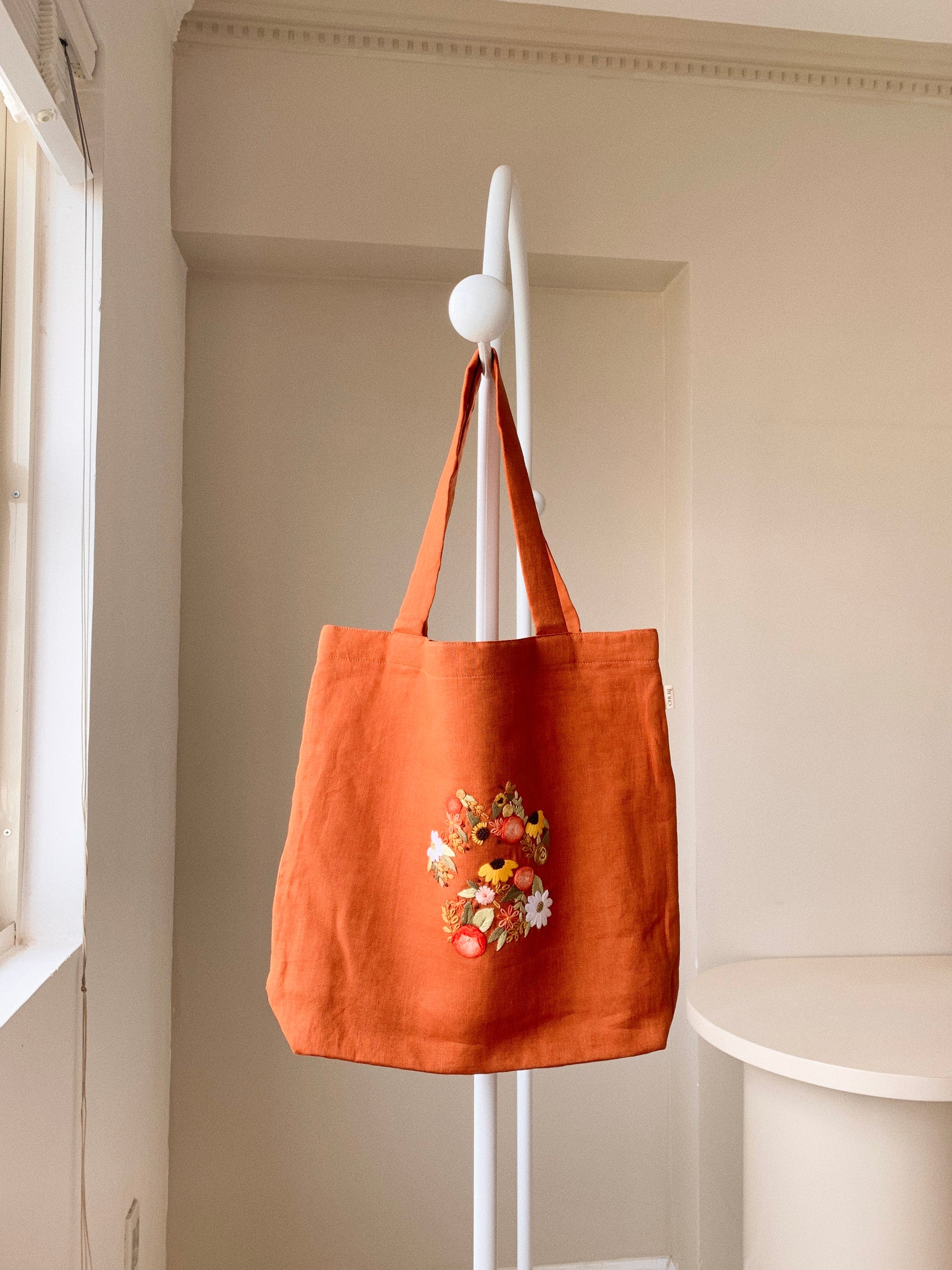 Linen Canvas Tote Bag with Puppy Paw Petal sunflower design