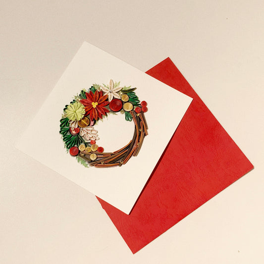 Poinsettia Wreath Quilling Card