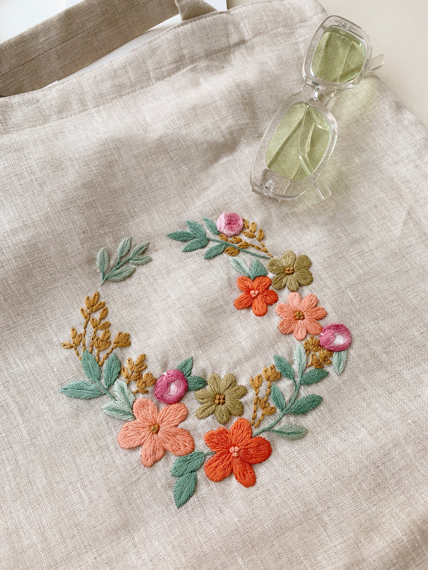 Hoa Mai Wreath- Floral Linen Tote Bag