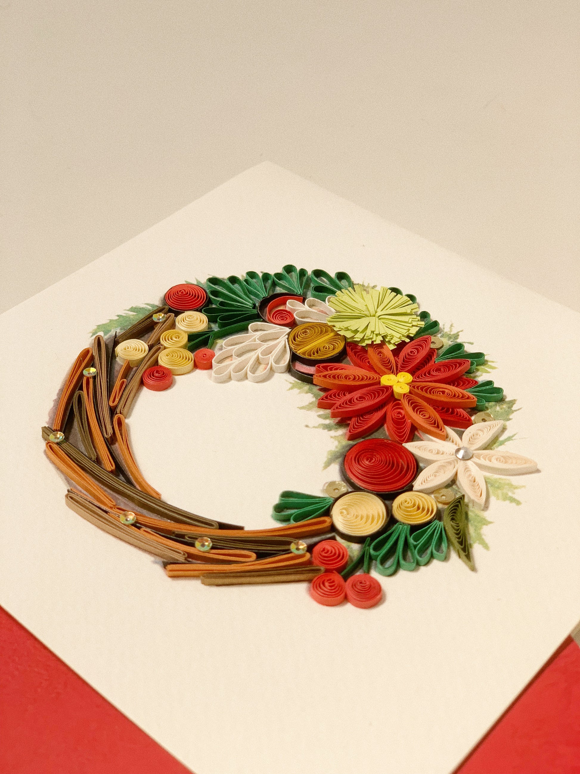 Poinsettia Wreath Quilling Card