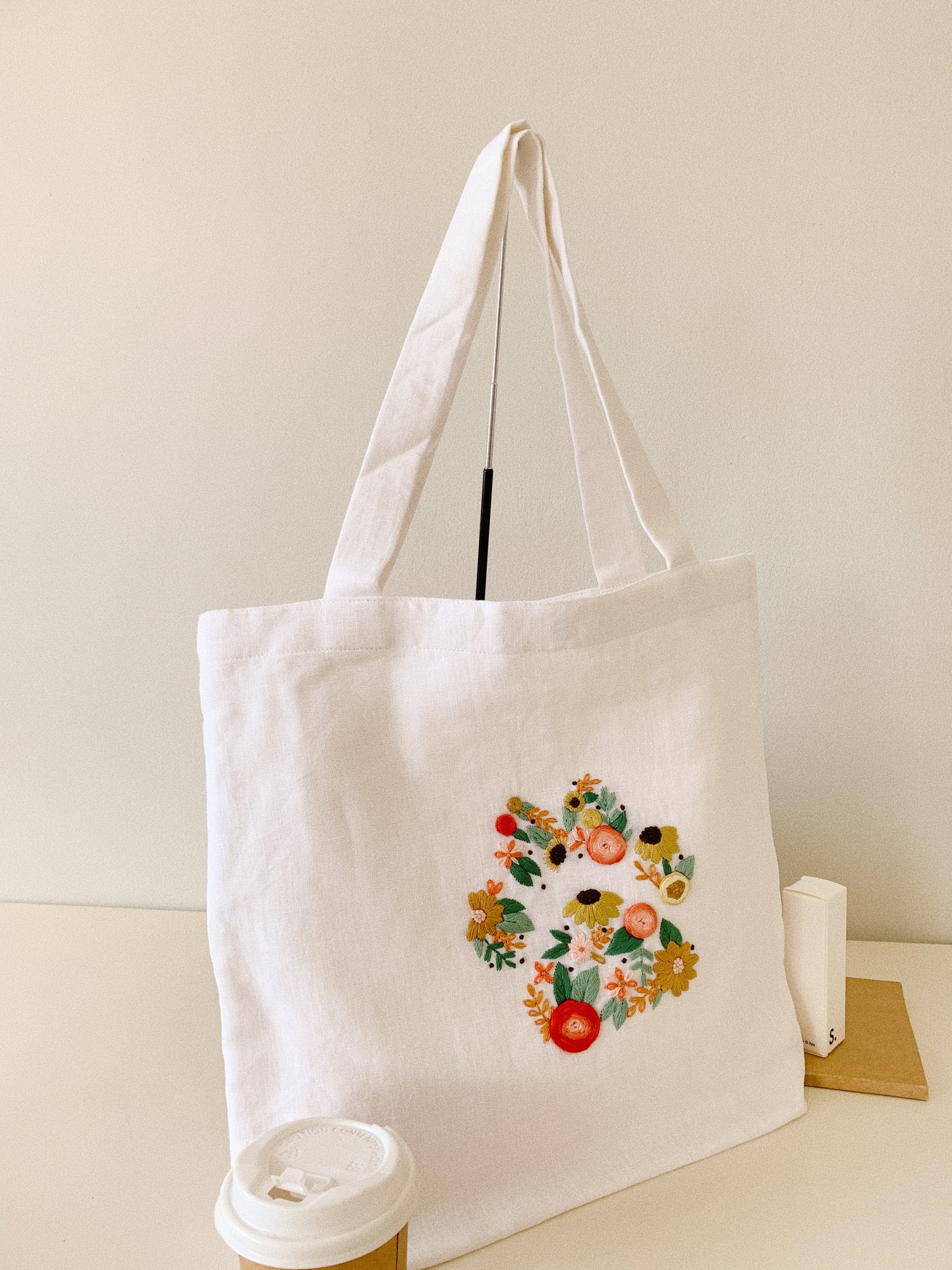 Linen Canvas Tote Bag with Puppy Paw Petal sunflower design