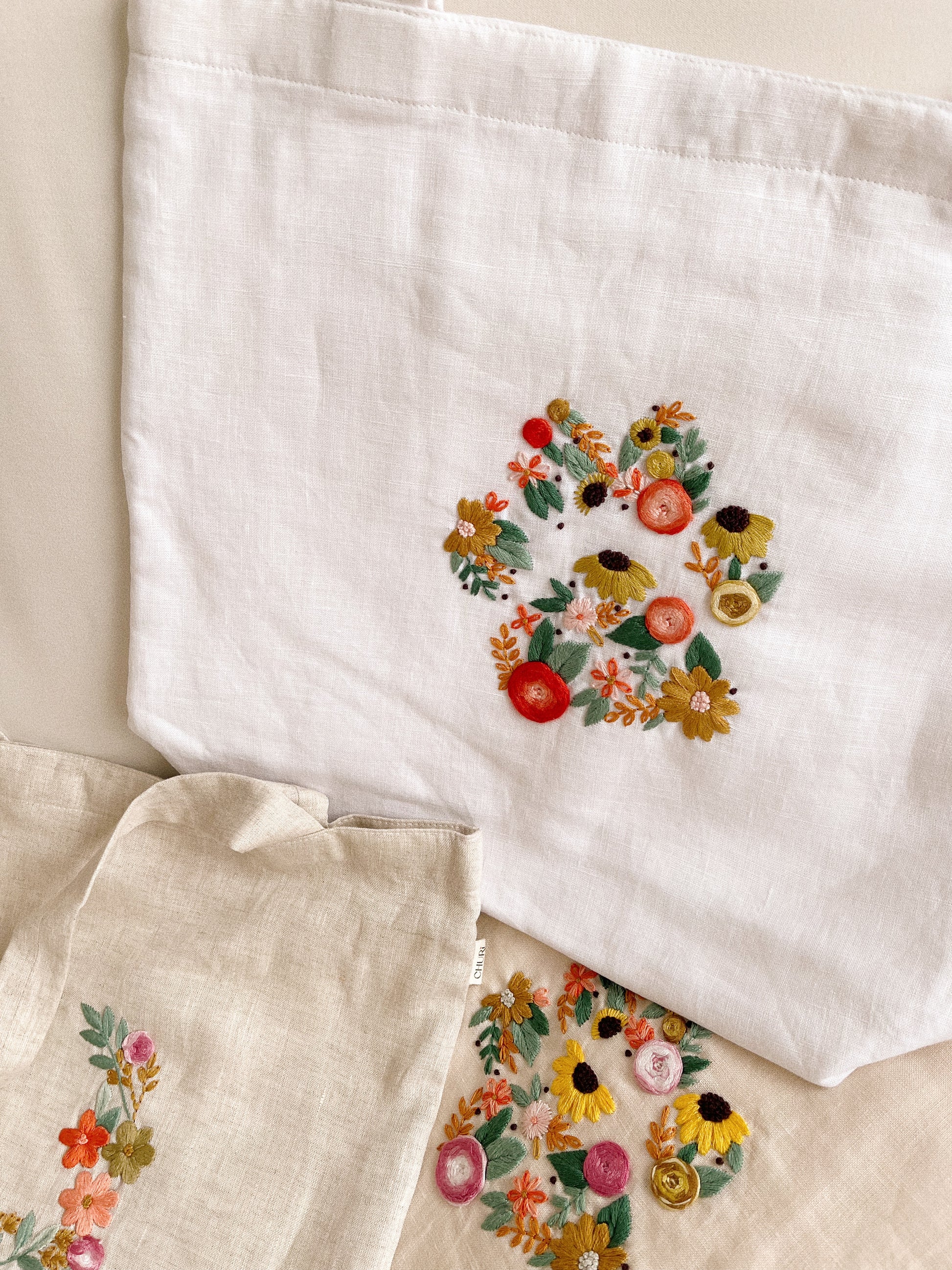 Linen Canvas Tote Bag with Puppy Paw Petal sunflower design