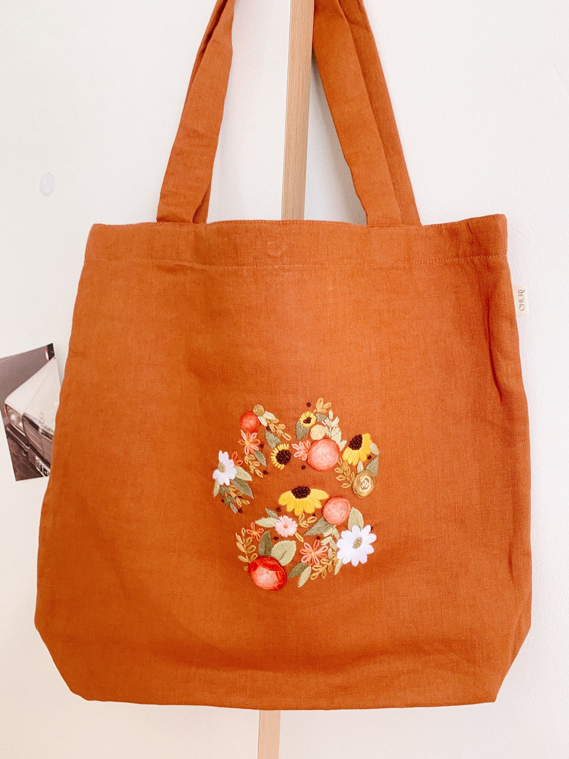 Linen Canvas Tote Bag with Puppy Paw Petal sunflower design