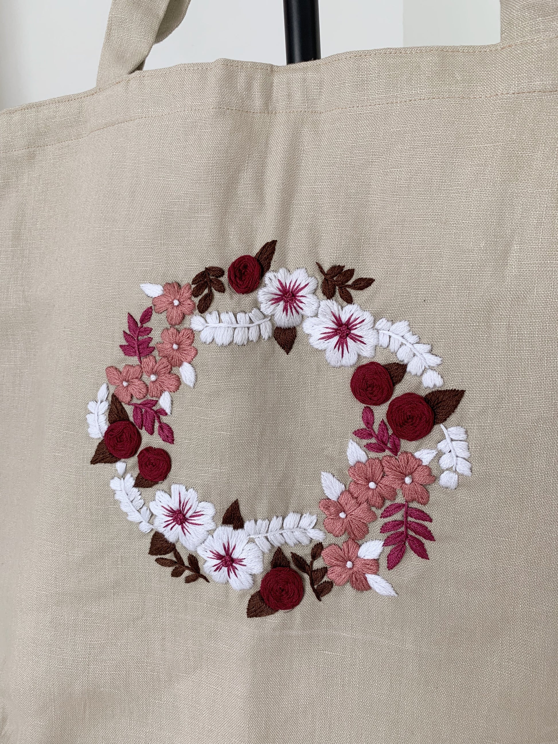 Little Rose Wreath- Linen Canvas Tote Bag