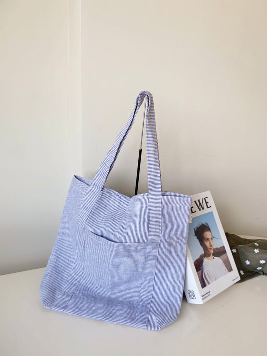 Striped Linen Tote Bag
