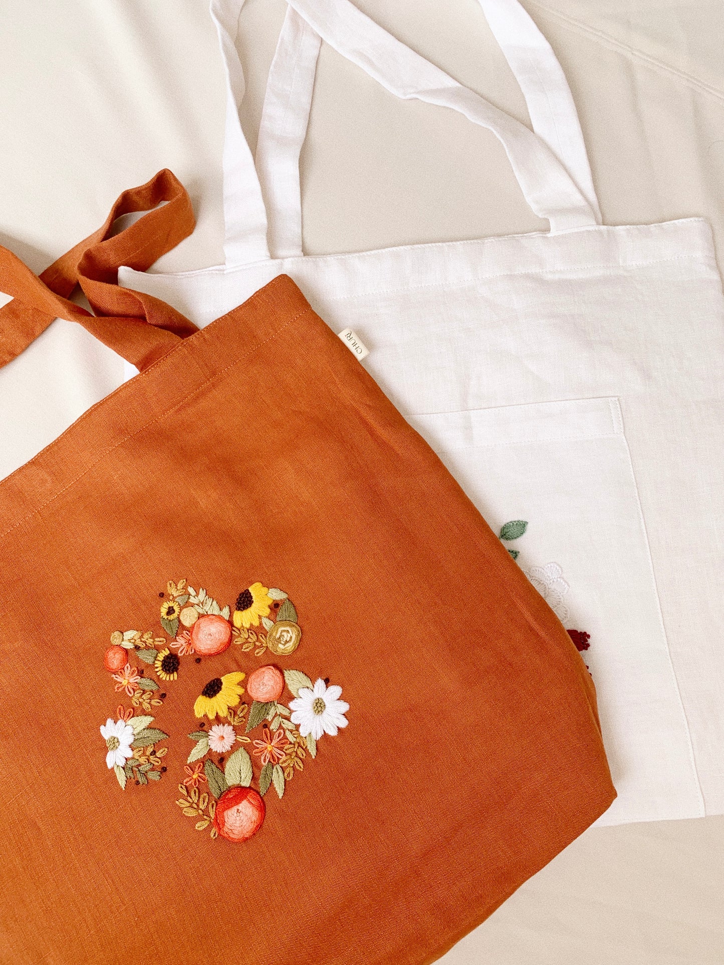 Linen Canvas Tote Bag with Puppy Paw Petal sunflower design