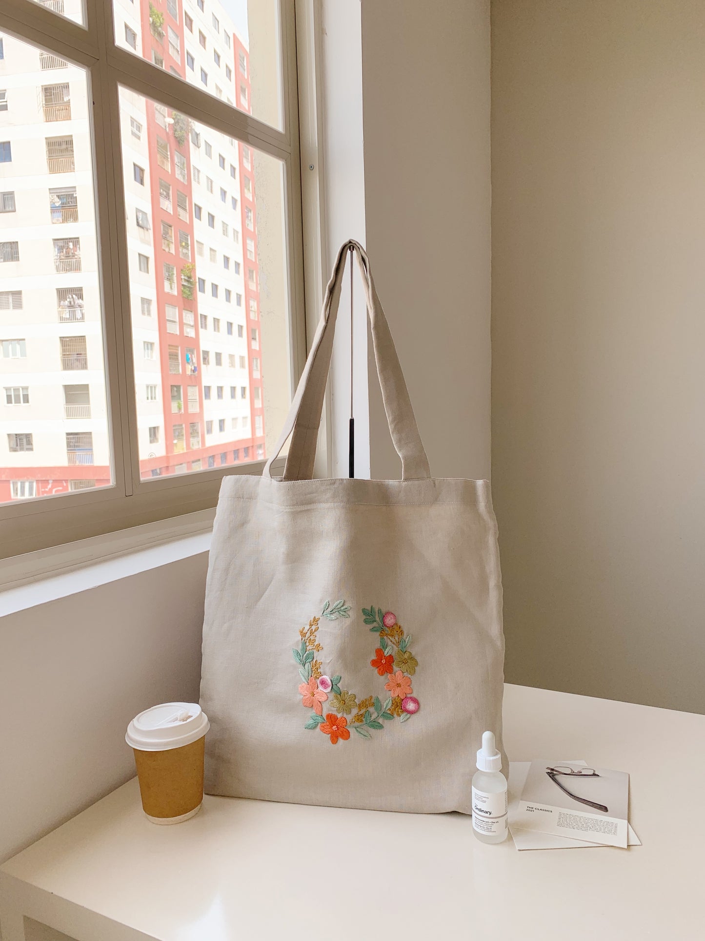 Hoa Mai Wreath- Floral Linen Tote Bag