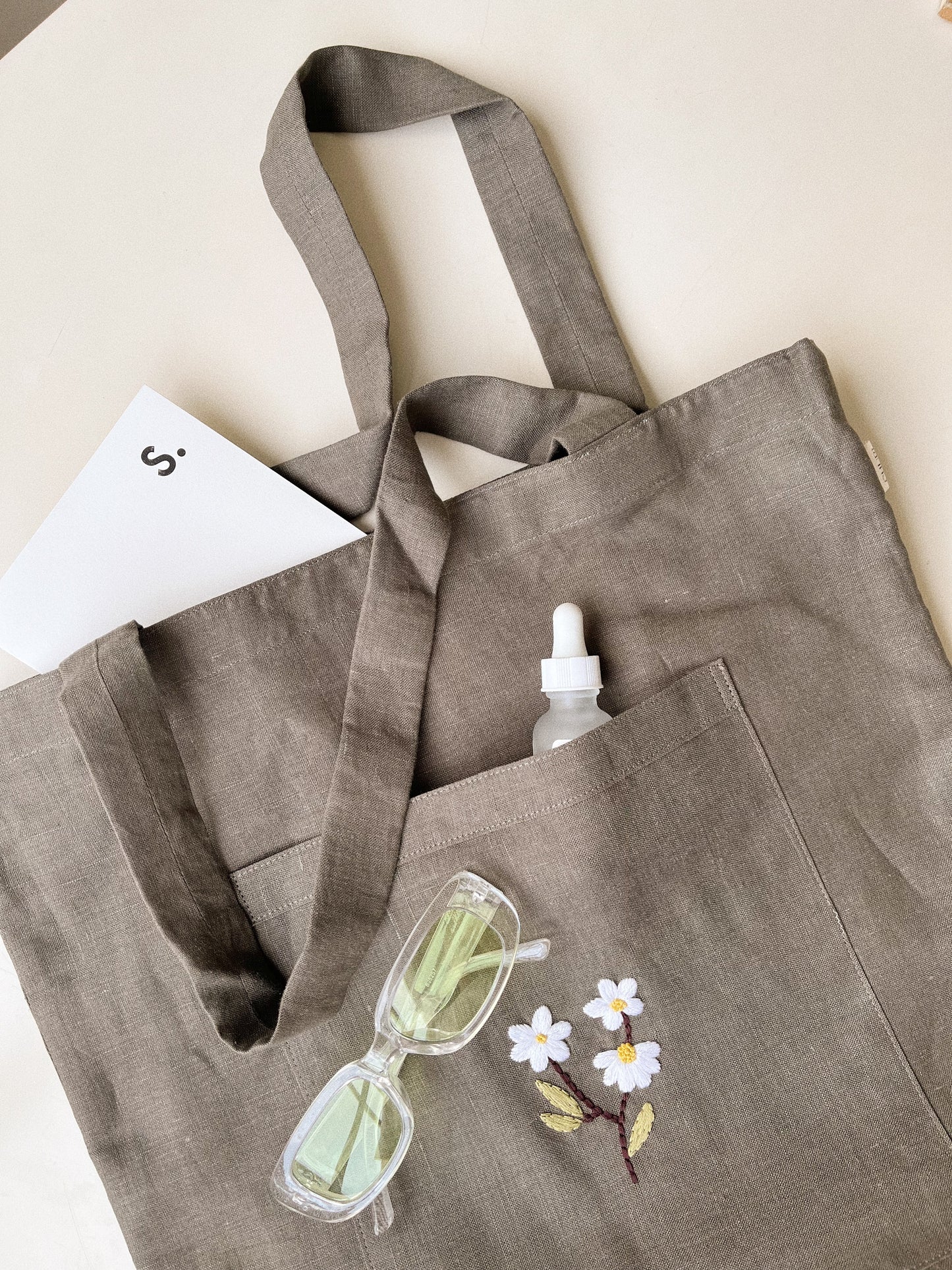 Daisy Flower- Linen Canvas Tote Bag