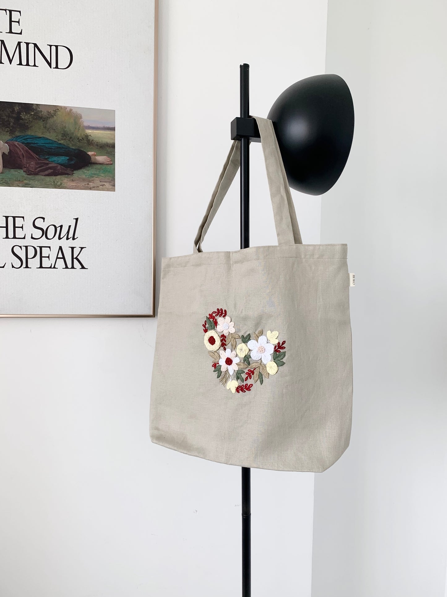 Heart Floral Bouquet Linen canvas Tote Bag