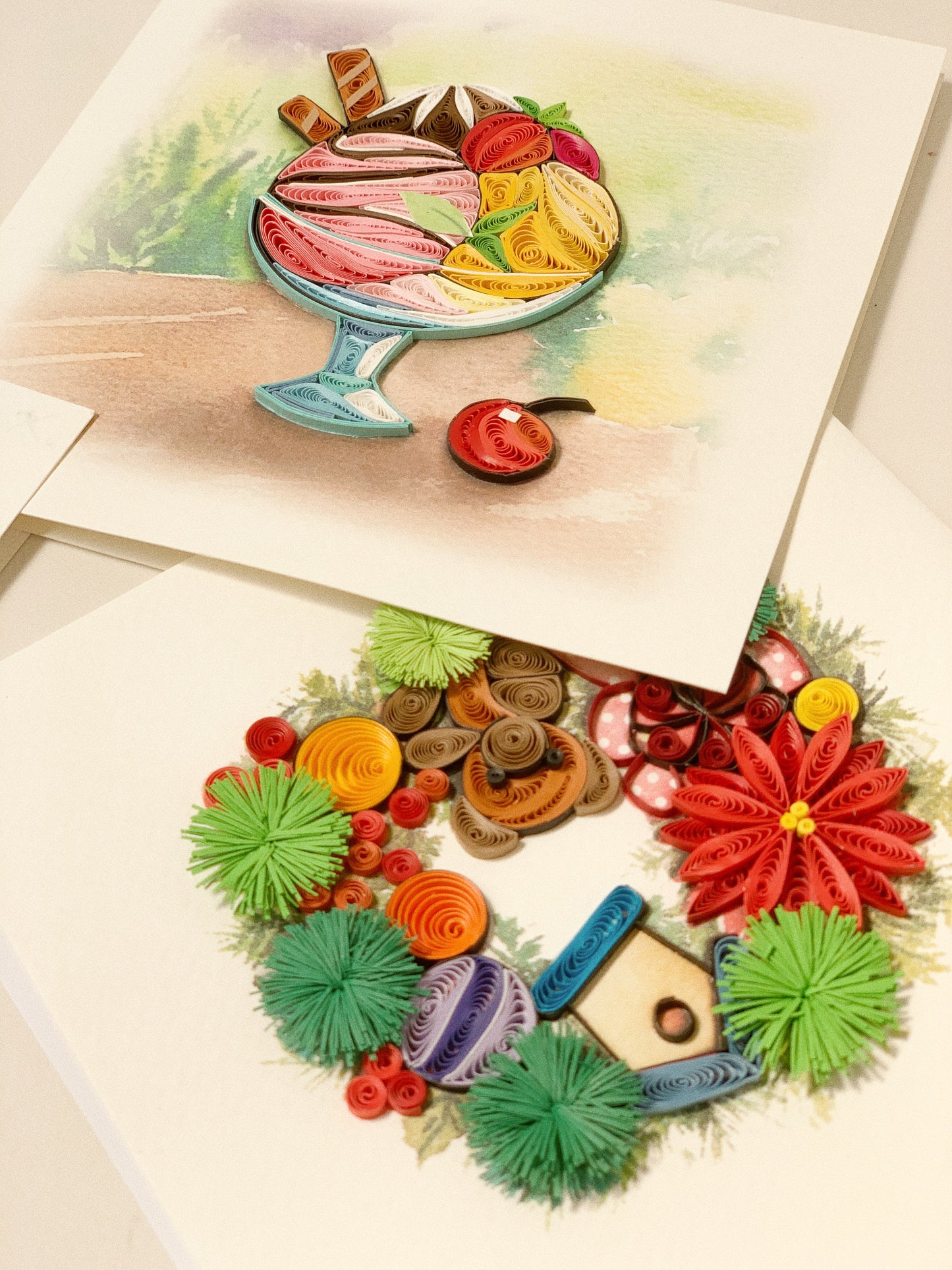 Teddy Bear Holiday Wreath Quilling Card