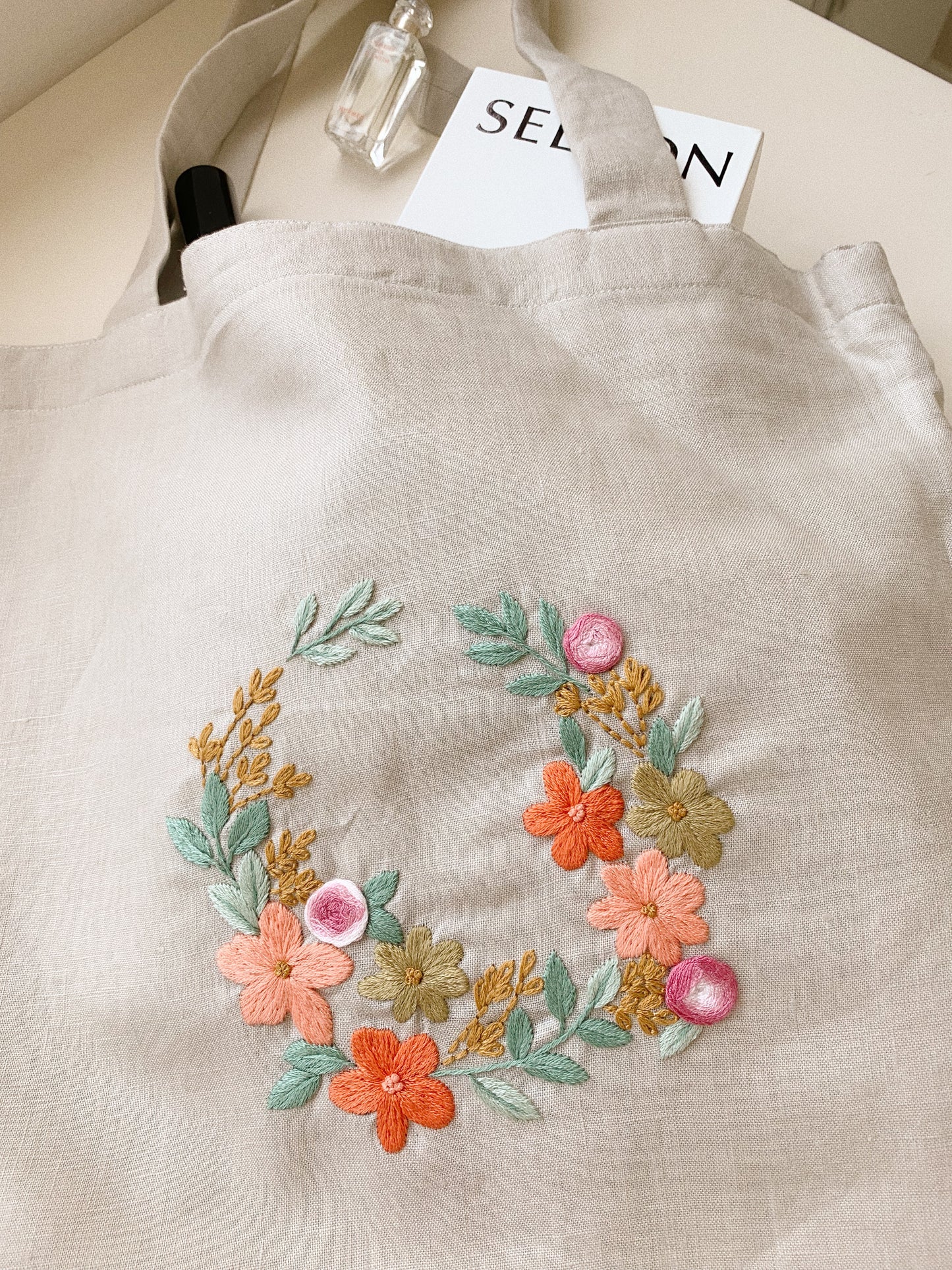 Hoa Mai Wreath- Floral Linen Tote Bag