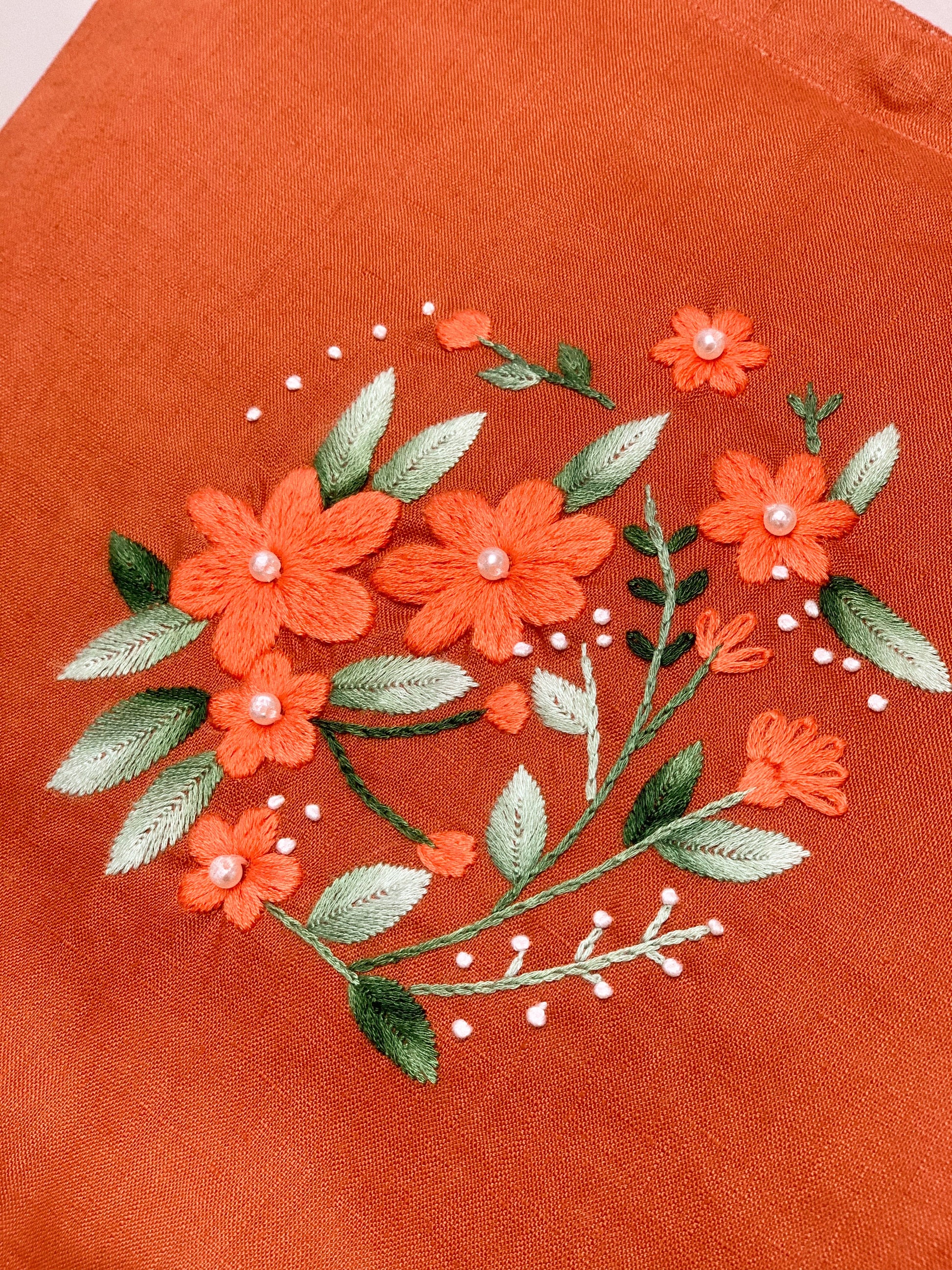 Canvas Tote Bag With Flowers Floral Hand Embroidered Design
