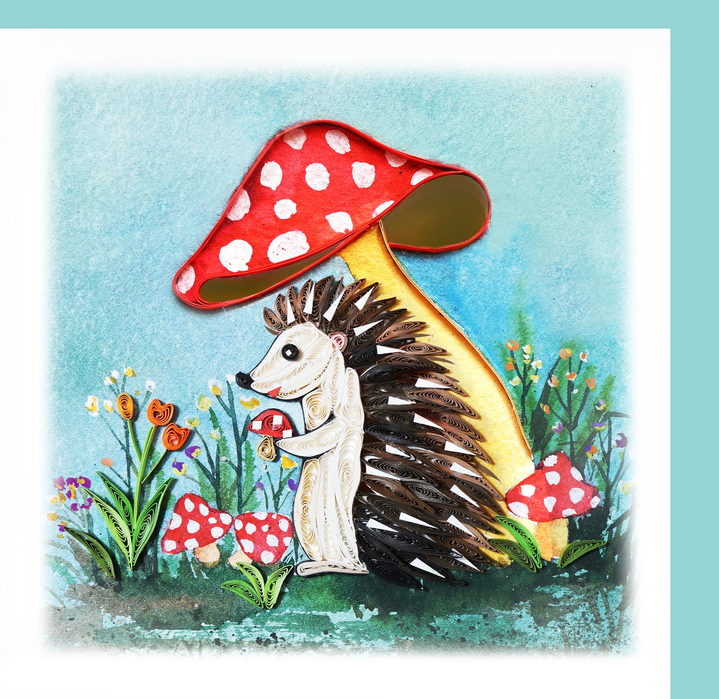 Hedgehog & Mushrooms Quilling Card
