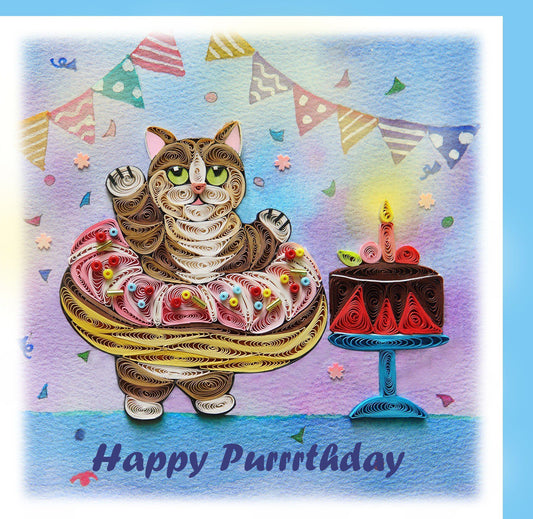 Happy Purrthday - Cat - Quilling card