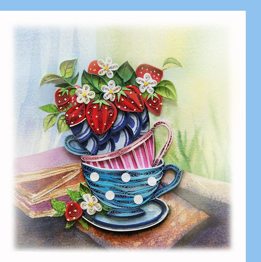 Tea cups with strawberries - Quilling card