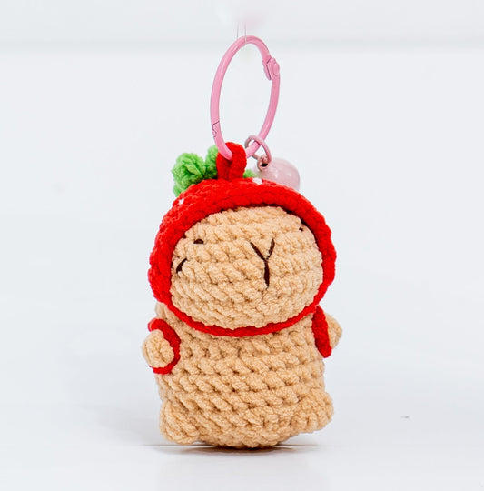 Strawberry Capybara Crochet Keychain