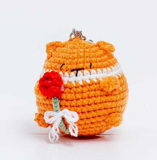 Romantic Fox with Rose Crochet Keychain
