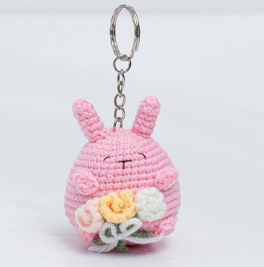 Bouquet pink Bunny Crochet Keychain