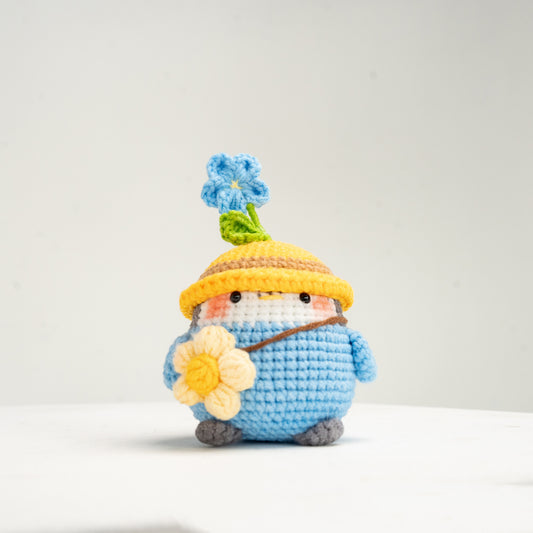 Penguin with flower hat crochet keychain