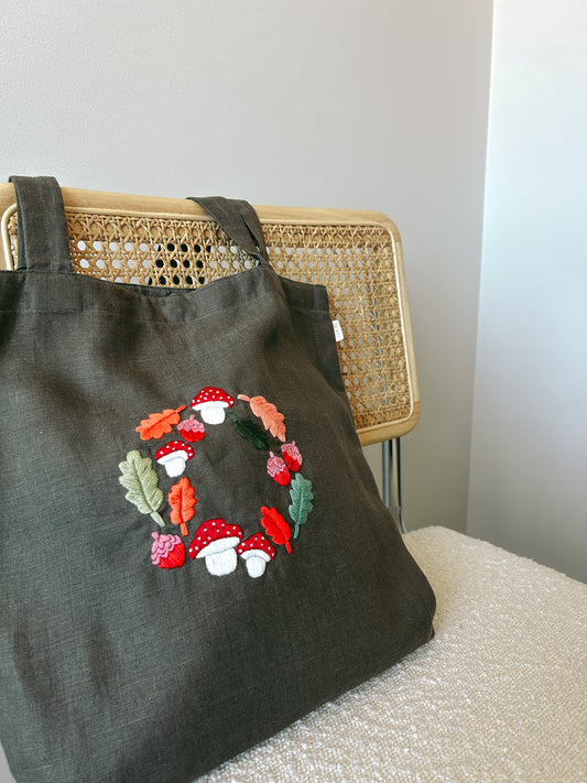 Mushroom- Linen Canvas Tote Bag