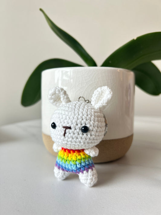 Rainbow Bunny Crochet Keychain