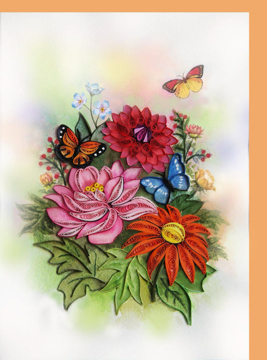 Flowers & Butterfly - Quilling card