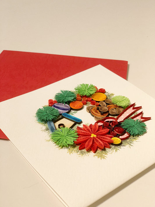 Teddy Bear Holiday Wreath Quilling Card