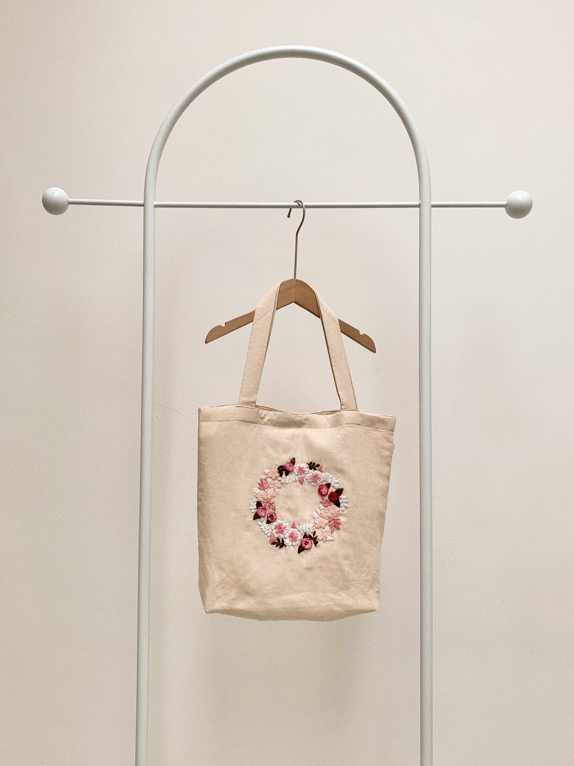 Little Rose Wreath- Linen Canvas Tote Bag