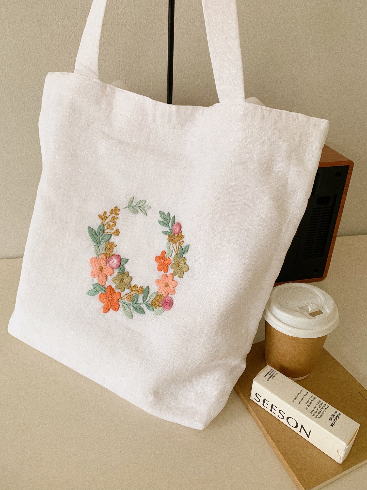 Hoa Mai Wreath- Floral Linen Tote Bag