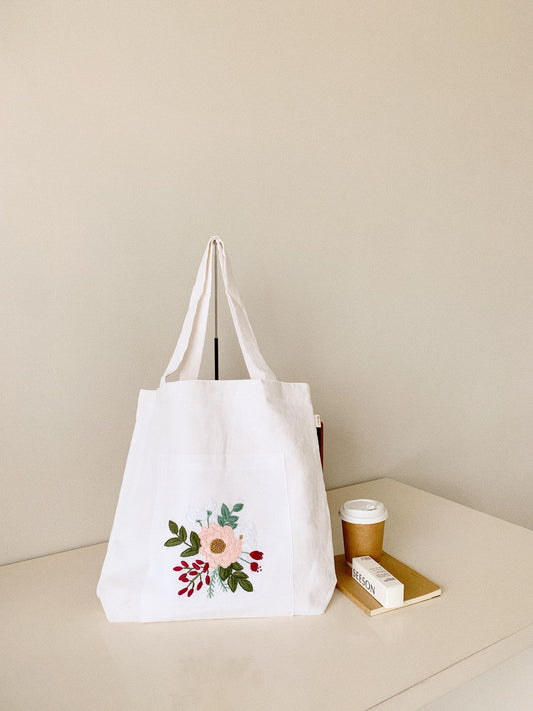Rose Bouquet Linen canvas Tote Bag