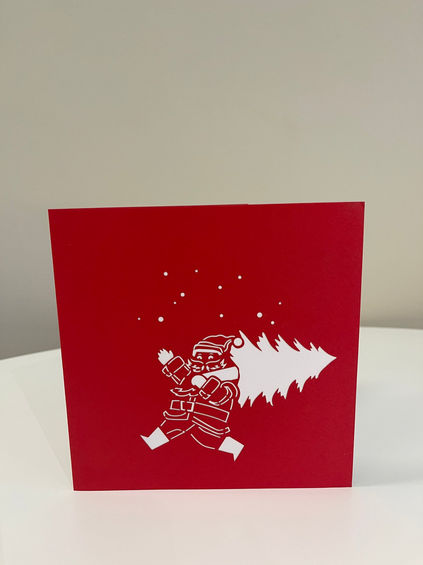 Pop up Xmas Card/ Santa & Tree- Red