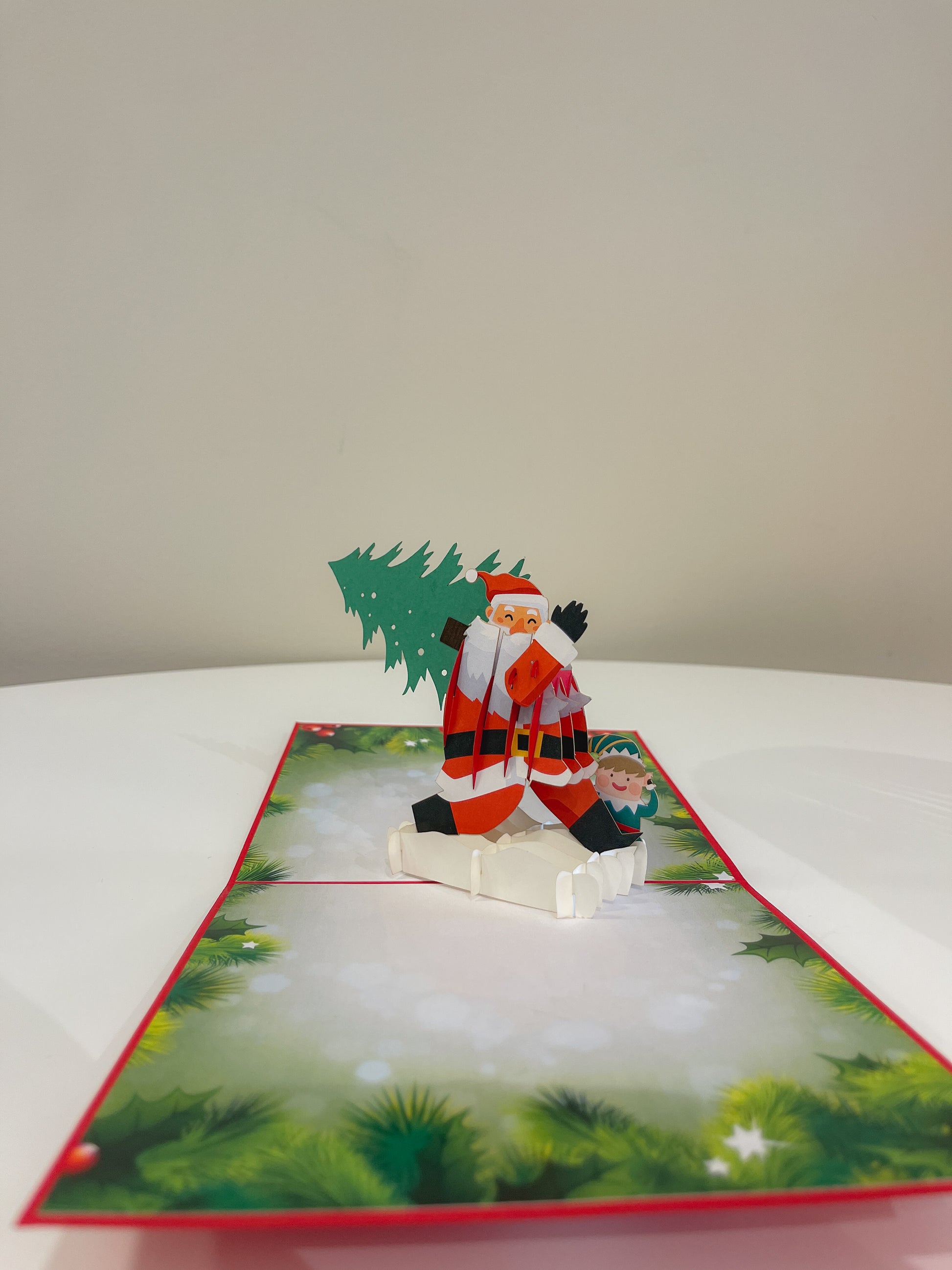 Pop up Xmas Card/ Santa & Tree- Red